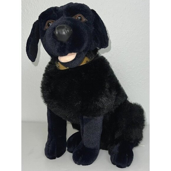 FAO SCHWARTZ 16" Black Realistic Plush Stuffed LABRADOR RETRIEVER Dog Collar EUC - Picture 1 of 8